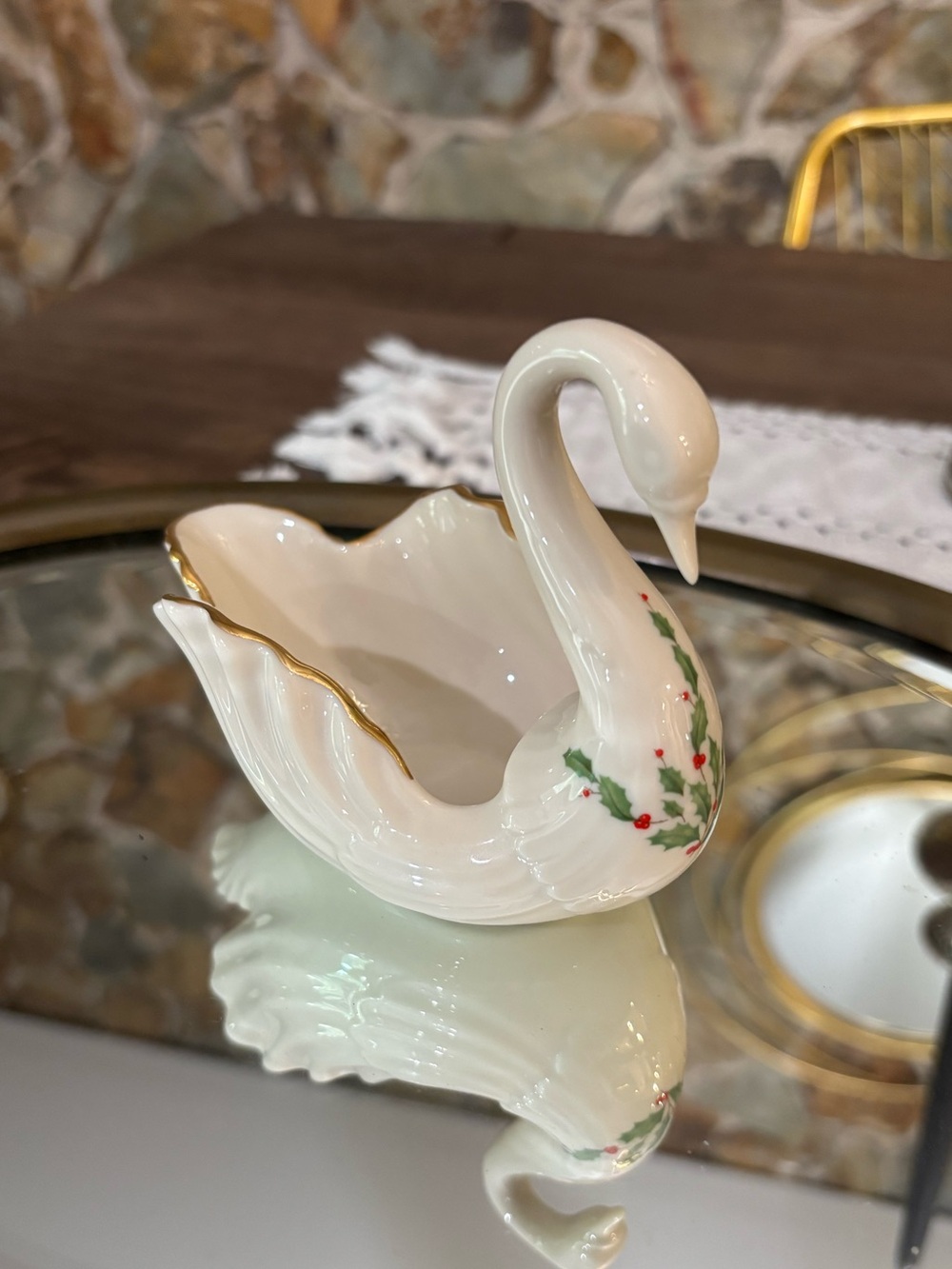 Vintage Lenox Swan Christmas Trinket Dish